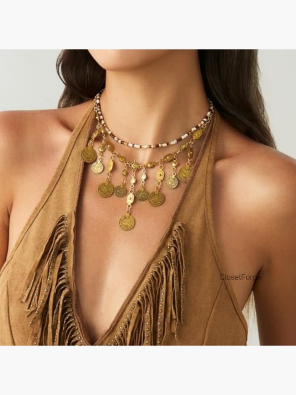 Bohemian Gold Coin Layered Necklace - Women - Picture 2 of 7